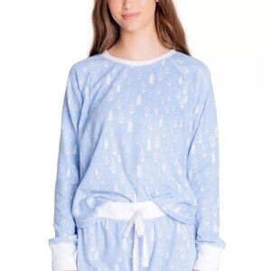 INSOMNIAX Womens Long Sleeve Pajama Top Sky Blue With Tree Print Size L & XL